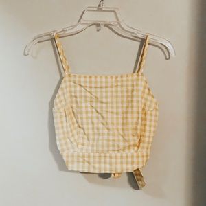 yellow & white gingham tie top